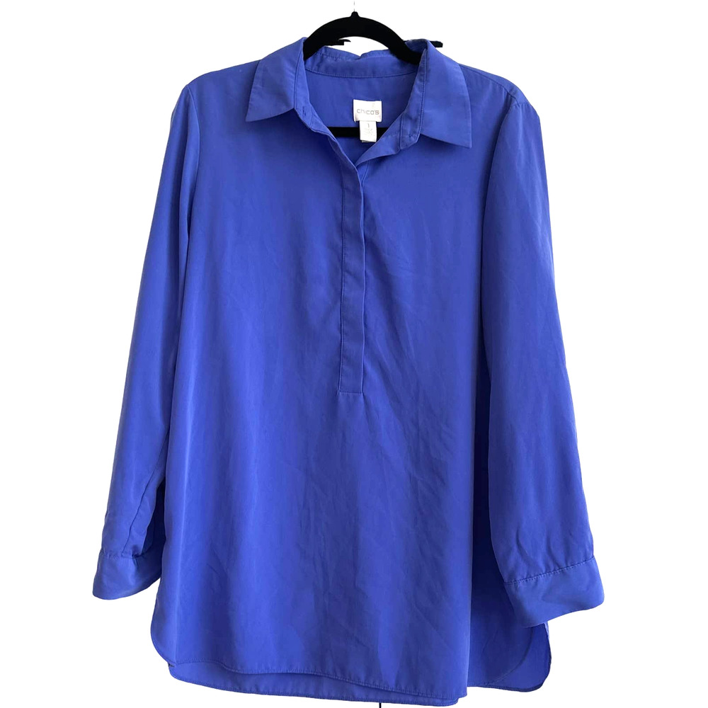 Chico’s Size 1 (8) Deep Purple Collar Popover Dress Blouse